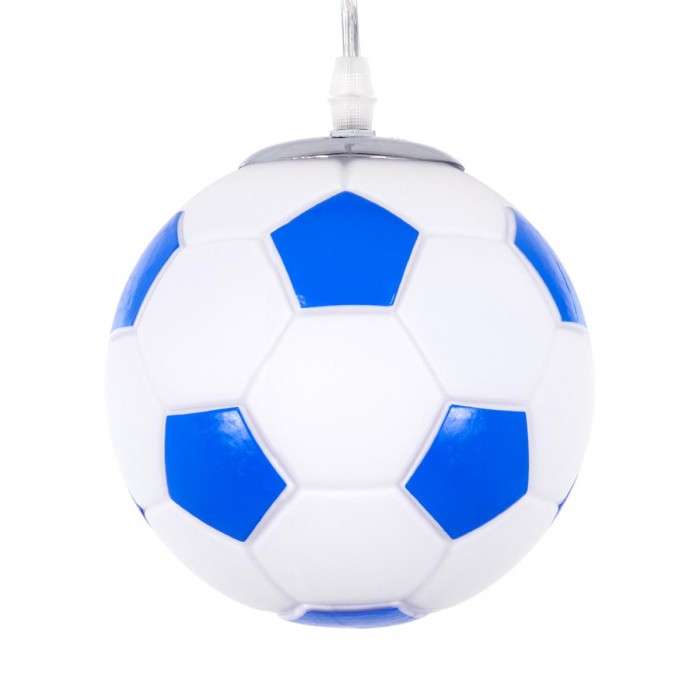 GloboStar® FOOTBALL 00644 Μοντέρνο Κρεμαστό Παιδικό Φωτιστικό Οροφής Μονόφωτο 1 x E27 Γαλάζιο Λευκό Γυάλινο Φ15 x Υ18cm