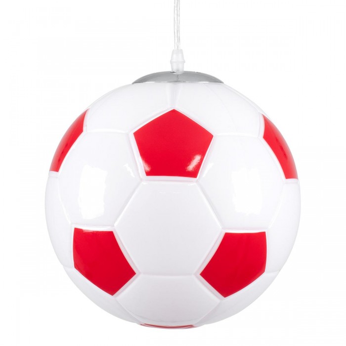 GloboStar® FOOTBALL 00646 Μοντέρνο Κρεμαστό Παιδικό Φωτιστικό Οροφής Μονόφωτο 1 x E27 Κόκκινο Λευκό Γυάλινο Φ25 x Υ25cm