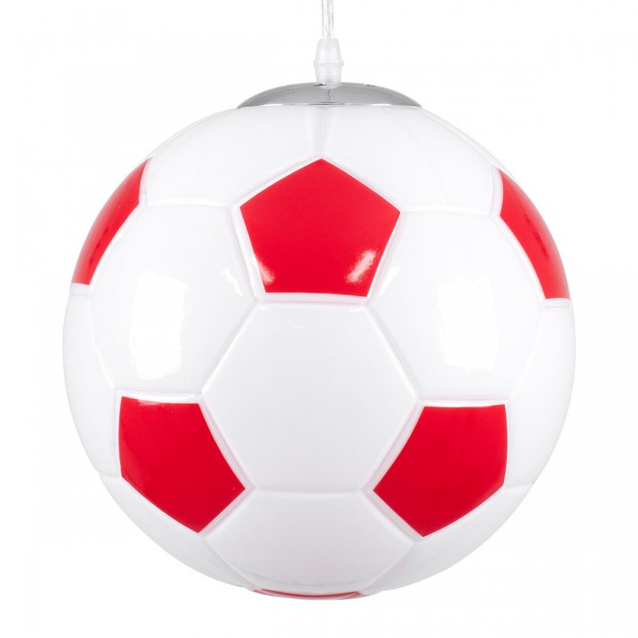 GloboStar® FOOTBALL 00646 Μοντέρνο Κρεμαστό Παιδικό Φωτιστικό Οροφής Μονόφωτο 1 x E27 Κόκκινο Λευκό Γυάλινο Φ25 x Υ25cm