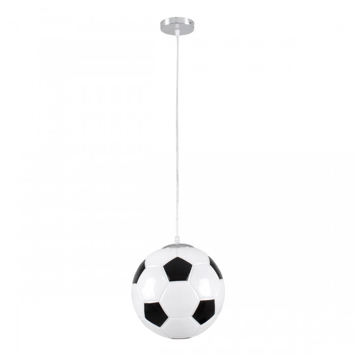 GloboStar® FOOTBALL 00647 Μοντέρνο Κρεμαστό Παιδικό Φωτιστικό Οροφής Μονόφωτο 1 x E27 Μαύρο Λευκό Γυάλινο Φ25 x Υ25cm