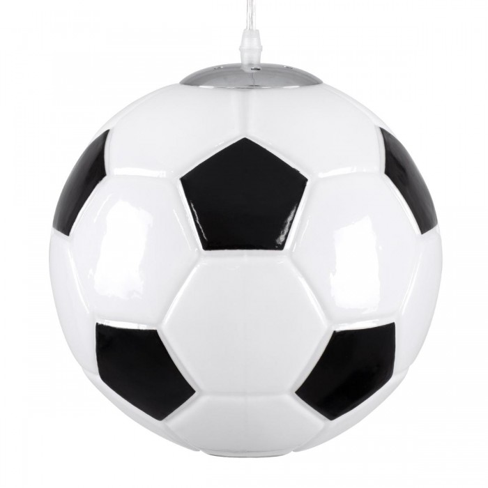 GloboStar® FOOTBALL 00647 Μοντέρνο Κρεμαστό Παιδικό Φωτιστικό Οροφής Μονόφωτο 1 x E27 Μαύρο Λευκό Γυάλινο Φ25 x Υ25cm