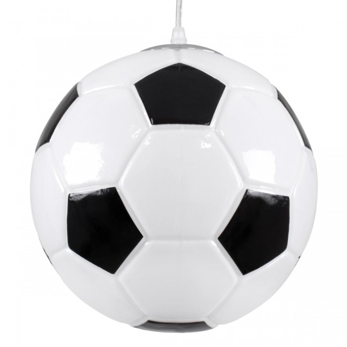 GloboStar® FOOTBALL 00647 Μοντέρνο Κρεμαστό Παιδικό Φωτιστικό Οροφής Μονόφωτο 1 x E27 Μαύρο Λευκό Γυάλινο Φ25 x Υ25cm
