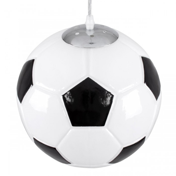 GloboStar® FOOTBALL 00647 Μοντέρνο Κρεμαστό Παιδικό Φωτιστικό Οροφής Μονόφωτο 1 x E27 Μαύρο Λευκό Γυάλινο Φ25 x Υ25cm