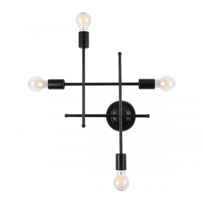 GloboStar® PIPING 00661 Vintage Industrial Επιτοίχιο Φωτιστικό Πολύφωτο Μαύρο Μεταλλικό Πλέγμα Μ40.5 x Π9.5 x Υ52cm