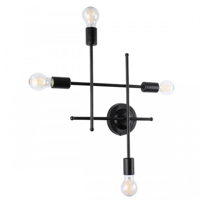 GloboStar® PIPING 00661 Vintage Industrial Επιτοίχιο Φωτιστικό Πολύφωτο Μαύρο Μεταλλικό Πλέγμα Μ40.5 x Π9.5 x Υ52cm