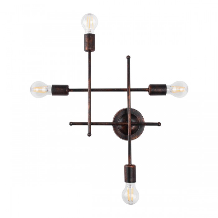 GloboStar® PIPING 00662 Vintage Industrial Επιτοίχιο Φωτιστικό Πολύφωτο Χάλκινο Μεταλλικό Πλέγμα Μ40.5 x Π9.5 x Υ52cm