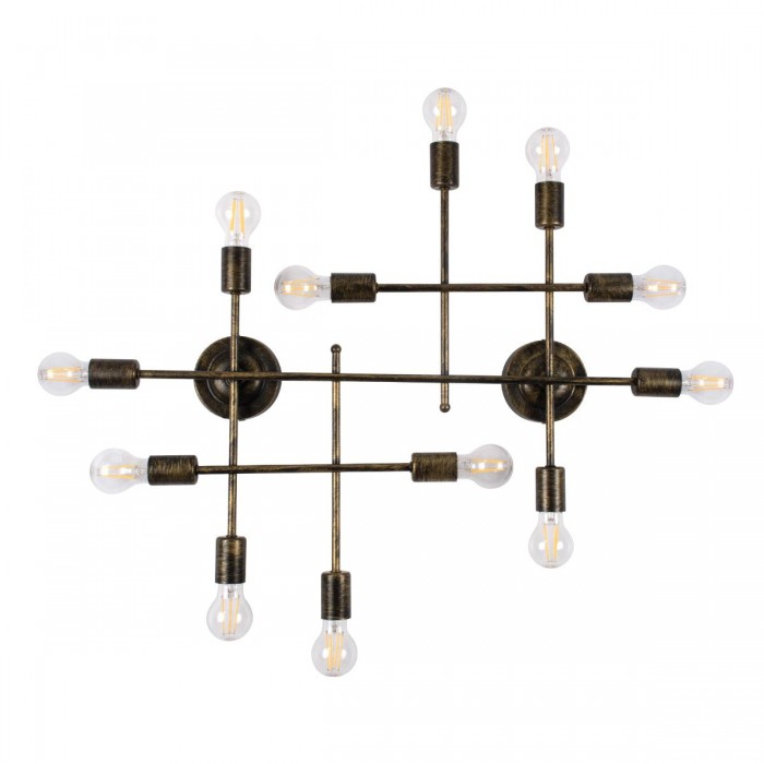 GloboStar® PIPING 00669 Vintage Industrial Επιτοίχιο Φωτιστικό Πολύφωτο Μπρούτζινο Μεταλλικό Πλέγμα Μ78.5 x Π9.5 x Υ64cm