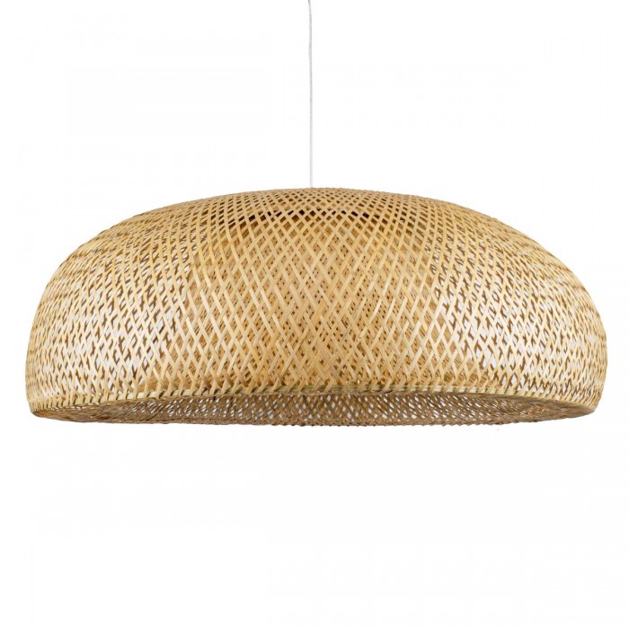 GloboStar® SAN TROPEZ 00673 Μοντέρνο Κρεμαστό Φωτιστικό Οροφής Μονόφωτο 1 x E27 Μπεζ Μπαμπού Πλέγμα Φ100 x Υ35cm