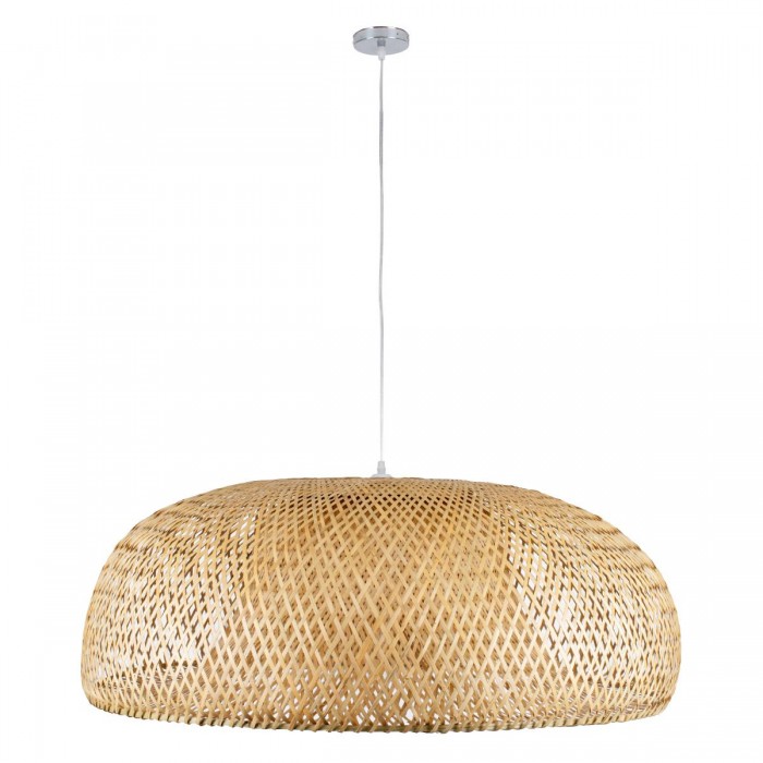 GloboStar® SAN TROPEZ 00673 Μοντέρνο Κρεμαστό Φωτιστικό Οροφής Μονόφωτο 1 x E27 Μπεζ Μπαμπού Πλέγμα Φ100 x Υ35cm