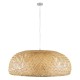 GloboStar® SAN TROPEZ 00673 Μοντέρνο Κρεμαστό Φωτιστικό Οροφής Μονόφωτο 1 x E27 Μπεζ Μπαμπού Πλέγμα Φ100 x Υ35cm