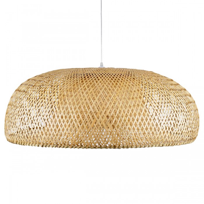 GloboStar® SAN TROPEZ 00673 Μοντέρνο Κρεμαστό Φωτιστικό Οροφής Μονόφωτο 1 x E27 Μπεζ Μπαμπού Πλέγμα Φ100 x Υ35cm