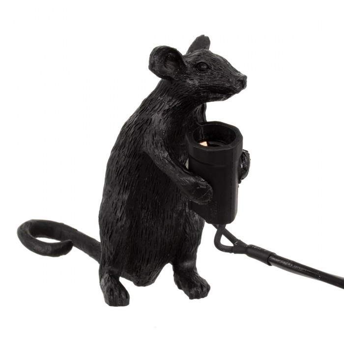 GloboStar® MOUSE 00678 Vintage Επιτραπέζιο Φωτιστικό Πορτατίφ Λαμπατέρ Μονόφωτο με Ντουί 1 x E14 AC 230V Μαύρο Πλαστικό Μ12 x Π4 x Υ10cm