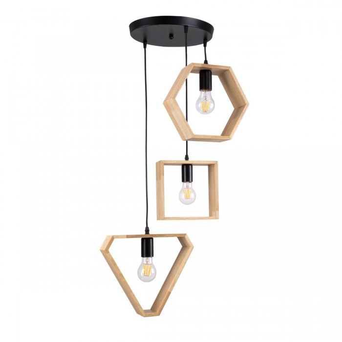 GloboStar® ELISE 00683 Μοντέρνο Κρεμαστό Φωτιστικό Οροφής Τρίφωτο 3 x E27 Μπεζ Μεταλλικό Ξύλινο Δρυς Ράγα Φ55 x Υ130cm