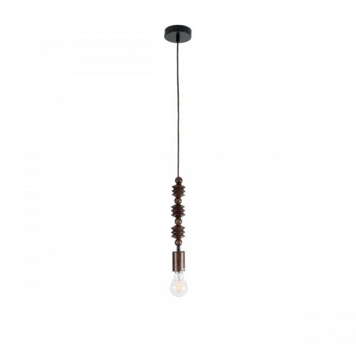 GloboStar® BEADS 00692 Vintage Κρεμαστό Φωτιστικό Οροφής Μονόφωτο 1 x E27 AC220-240V IP20 - Φ5 x Υ33cm - Καφέ Σκούρο Ξύλινο Ανάρτηση