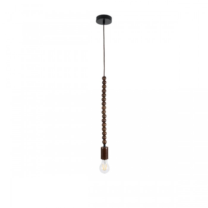 GloboStar® BEADS 00694 Vintage Κρεμαστό Φωτιστικό Οροφής Μονόφωτο 1 x E27 AC220-240V IP20 - Φ4 x Υ47cm - Καφέ Σκούρο Ξύλινο Ανάρτηση