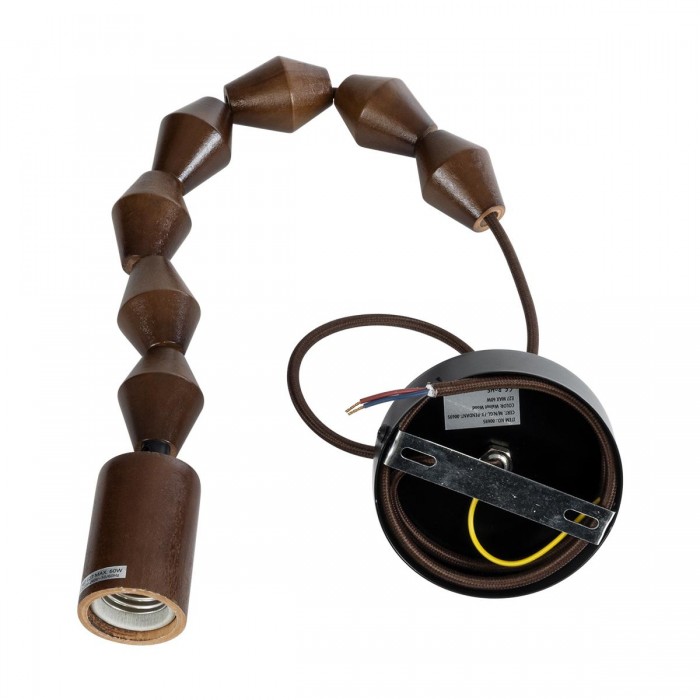 GloboStar® BEADS 00695 Vintage Κρεμαστό Φωτιστικό Οροφής Μονόφωτο 1 x E27 AC220-240V IP20 - Φ4 x Υ43cm - Καφέ Σκούρο Ξύλινο Ανάρτηση