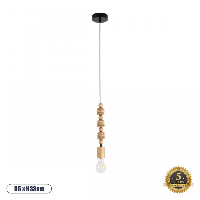 GloboStar® BEADS 00696 Vintage Κρεμαστό Φωτιστικό Οροφής Μονόφωτο 1 x E27 AC220-240V IP20 - Φ5 x Υ33cm - Μπεζ Ξύλινο Ανάρτηση GloboStar® BEADS 00696 Vintage Κρεμαστό Φωτιστικό Οροφής Μονόφωτο 1 x E27 AC220-240V IP20 - Φ5 x Υ33cm - Μπεζ Ξύλινο Ανάρτηση
