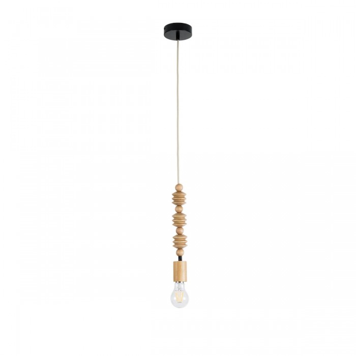 GloboStar® BEADS 00696 Vintage Κρεμαστό Φωτιστικό Οροφής Μονόφωτο 1 x E27 AC220-240V IP20 - Φ5 x Υ33cm - Μπεζ Ξύλινο Ανάρτηση