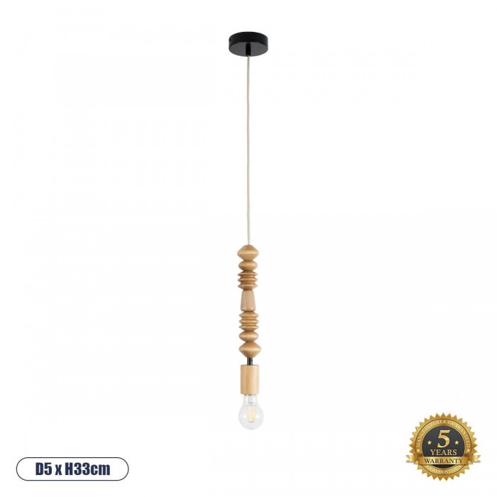 GloboStar® BEADS 00697 Vintage Κρεμαστό Φωτιστικό Οροφής Μονόφωτο 1 x E27 AC220-240V IP20 - Φ5 x Υ33cm - Μπεζ Ξύλινο Ανάρτηση GloboStar® BEADS 00697 Vintage Κρεμαστό Φωτιστικό Οροφής Μονόφωτο 1 x E27 AC220-240V IP20 - Φ5 x Υ33cm - Μπεζ Ξύλινο Ανάρτηση