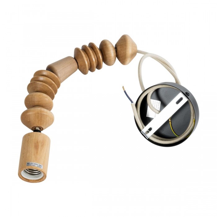 GloboStar® BEADS 00697 Vintage Κρεμαστό Φωτιστικό Οροφής Μονόφωτο 1 x E27 AC220-240V IP20 - Φ5 x Υ33cm - Μπεζ Ξύλινο Ανάρτηση