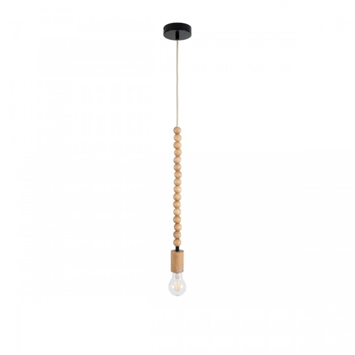 GloboStar® BEADS 00698 Vintage Κρεμαστό Φωτιστικό Οροφής Μονόφωτο 1 x E27 AC220-240V IP20 - Φ4 x Υ47cm - Μπεζ Ξύλινο Ανάρτηση