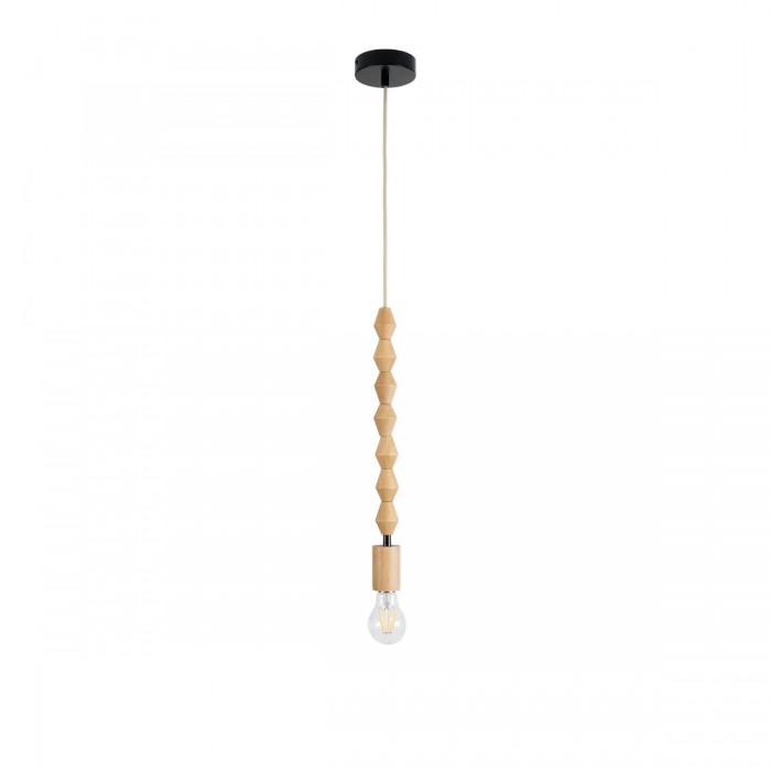 GloboStar® BEADS 00699 Vintage Κρεμαστό Φωτιστικό Οροφής Μονόφωτο 1 x E27 AC220-240V IP20 - Φ4 x Υ43cm - Μπεζ Ξύλινο Ανάρτηση