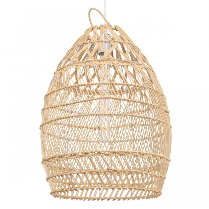GloboStar® TAHITI 00710 Vintage Κρεμαστό Φωτιστικό Οροφής Μονόφωτο 1 x E27 Μπεζ Ξύλινο Μπαμπού Φ38 x Y50cm
