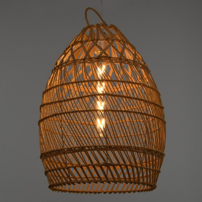 GloboStar® TAHITI 00710 Vintage Κρεμαστό Φωτιστικό Οροφής Μονόφωτο 1 x E27 Μπεζ Ξύλινο Μπαμπού Φ38 x Y50cm