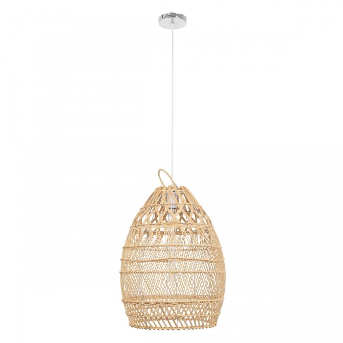 GloboStar® TAHITI 00710 Vintage Κρεμαστό Φωτιστικό Οροφής Μονόφωτο 1 x E27 Μπεζ Ξύλινο Μπαμπού Φ38 x Y50cm