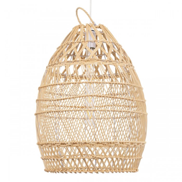 GloboStar® TAHITI 00710 Vintage Κρεμαστό Φωτιστικό Οροφής Μονόφωτο 1 x E27 Μπεζ Ξύλινο Μπαμπού Φ38 x Y50cm