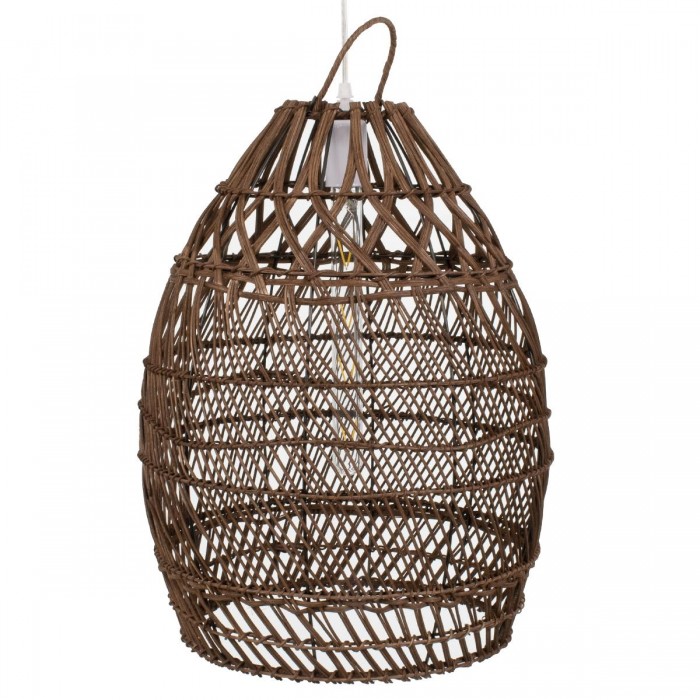 GloboStar® TAHITI 00711 Vintage Κρεμαστό Φωτιστικό Οροφής Μονόφωτο 1 x E27 Καφέ Ξύλινο Μπαμπού Φ38 x Y50cm