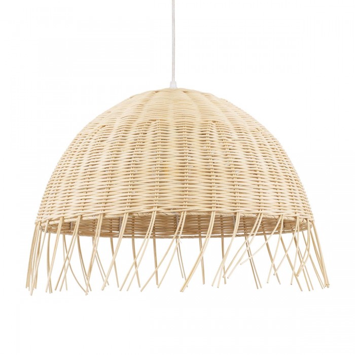 GloboStar® JAKARTA 00712 Vintage Κρεμαστό Φωτιστικό Οροφής Μονόφωτο 1 x E27 Μπέζ Ξύλινο Ψάθινο Μπαμπού Καμπάνα Φ50 x Y36cm