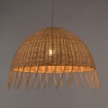GloboStar® JAKARTA 00712 Vintage Κρεμαστό Φωτιστικό Οροφής Μονόφωτο 1 x E27 Μπέζ Ξύλινο Ψάθινο Μπαμπού Καμπάνα Φ50 x Y36cm