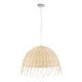 GloboStar® JAKARTA 00712 Vintage Κρεμαστό Φωτιστικό Οροφής Μονόφωτο 1 x E27 Μπέζ Ξύλινο Ψάθινο Μπαμπού Καμπάνα Φ50 x Y36cm