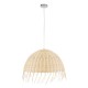 GloboStar® JAKARTA 00712 Vintage Κρεμαστό Φωτιστικό Οροφής Μονόφωτο 1 x E27 Μπέζ Ξύλινο Ψάθινο Μπαμπού Καμπάνα Φ50 x Y36cm