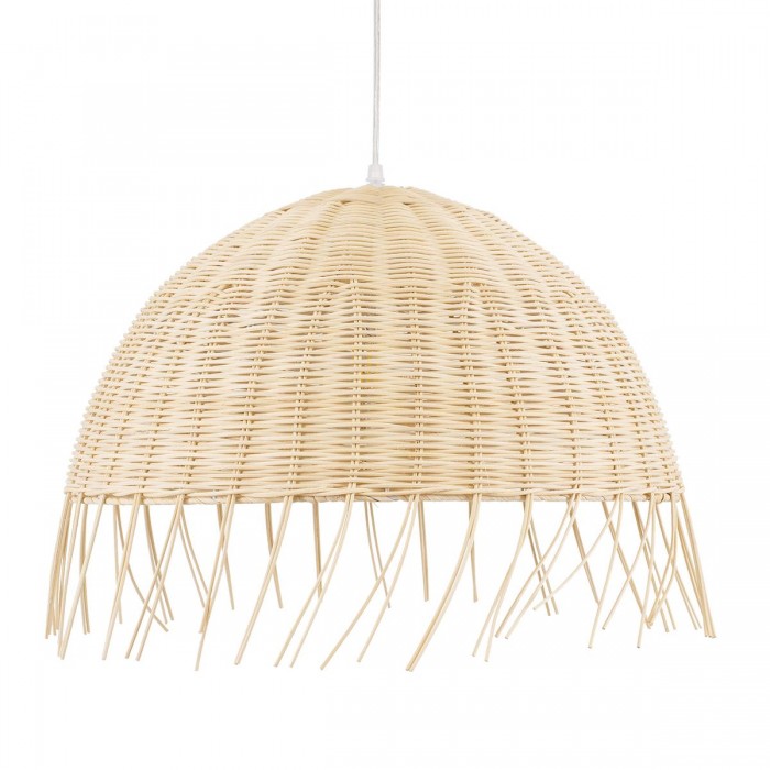 GloboStar® JAKARTA 00712 Vintage Κρεμαστό Φωτιστικό Οροφής Μονόφωτο 1 x E27 Μπέζ Ξύλινο Ψάθινο Μπαμπού Καμπάνα Φ50 x Y36cm