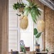 GloboStar® MANILA 00713 Vintage Κρεμαστό Φωτιστικό Οροφής Μονόφωτο 1 x E27 Μπέζ Ξύλινο Ψάθινο Μπαμπού Καμπάνα Φ50 x Y70cm