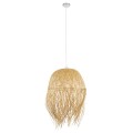 GloboStar® MANILA 00713 Vintage Κρεμαστό Φωτιστικό Οροφής Μονόφωτο 1 x E27 Μπέζ Ξύλινο Ψάθινο Μπαμπού Καμπάνα Φ50 x Y70cm