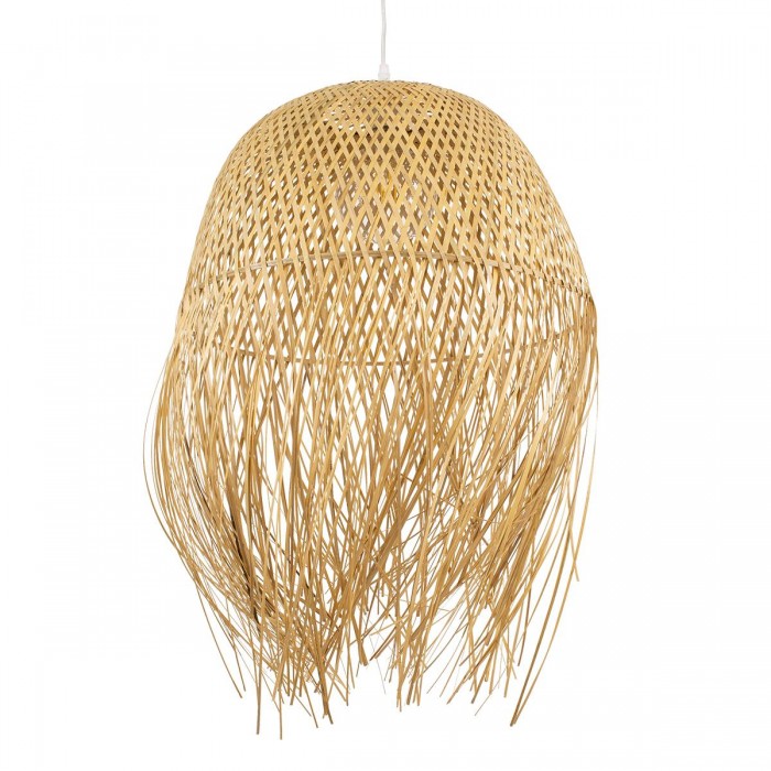 GloboStar® MANILA 00713 Vintage Κρεμαστό Φωτιστικό Οροφής Μονόφωτο 1 x E27 Μπέζ Ξύλινο Ψάθινο Μπαμπού Καμπάνα Φ50 x Y70cm