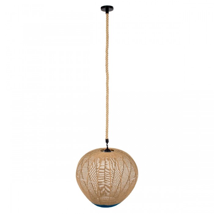GloboStar® SIMON 00727 Vintage Κρεμαστό Φωτιστικό Οροφής Μονόφωτο 1 x E27 Μπεζ - Μπλε Καμπάνα με Σχοινί Φ50 x Υ47cm