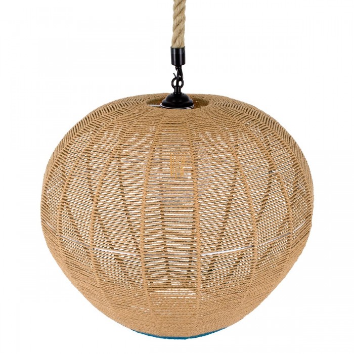 GloboStar® SIMON 00727 Vintage Κρεμαστό Φωτιστικό Οροφής Μονόφωτο 1 x E27 Μπεζ - Μπλε Καμπάνα με Σχοινί Φ50 x Υ47cm