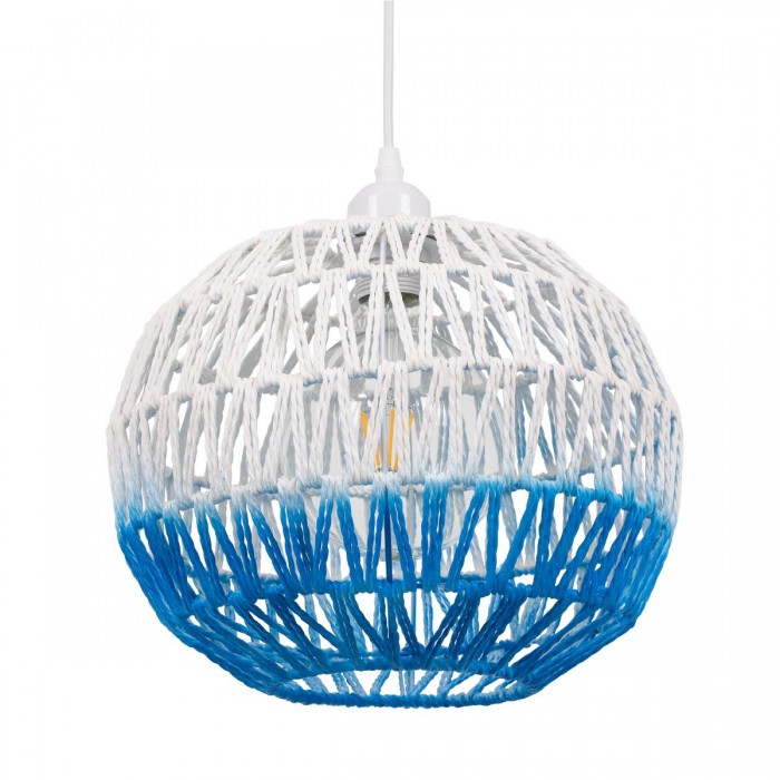 GloboStar® SANTOR 00728 Vintage Κρεμαστό Φωτιστικό Οροφής Μονόφωτο 1 x E27 Λευκό - Μπλε Καμπάνα με Σχοινί Φ30 x Υ30cm GloboStar® SANTOR 00728 Vintage Κρεμαστό Φωτιστικό Οροφής Μονόφωτο 1 x E27 Λευκό - Μπλε Καμπάνα με Σχοινί Φ30 x Υ30cm