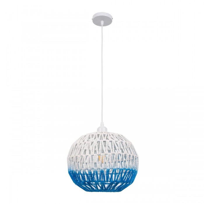 GloboStar® SANTOR 00728 Vintage Κρεμαστό Φωτιστικό Οροφής Μονόφωτο 1 x E27 Λευκό - Μπλε Καμπάνα με Σχοινί Φ30 x Υ30cm GloboStar® SANTOR 00728 Vintage Κρεμαστό Φωτιστικό Οροφής Μονόφωτο 1 x E27 Λευκό - Μπλε Καμπάνα με Σχοινί Φ30 x Υ30cm
