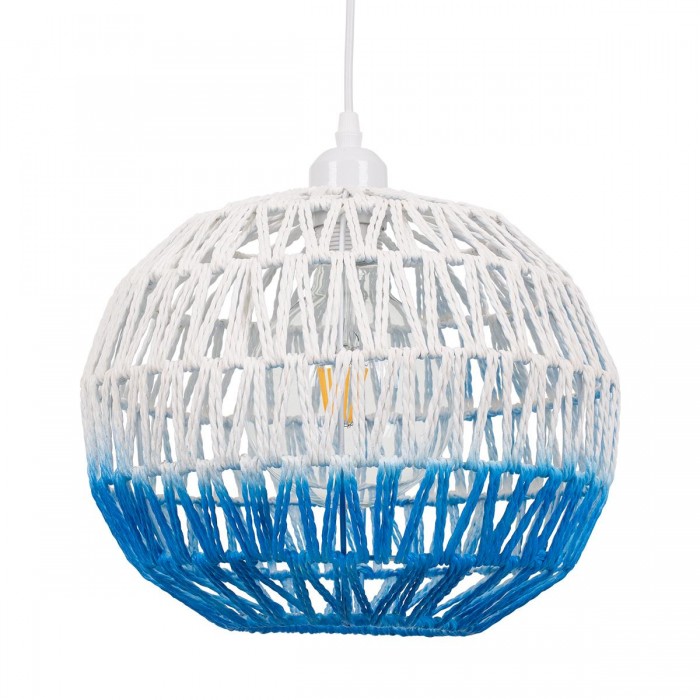 GloboStar® SANTOR 00728 Vintage Κρεμαστό Φωτιστικό Οροφής Μονόφωτο 1 x E27 Λευκό - Μπλε Καμπάνα με Σχοινί Φ30 x Υ30cm GloboStar® SANTOR 00728 Vintage Κρεμαστό Φωτιστικό Οροφής Μονόφωτο 1 x E27 Λευκό - Μπλε Καμπάνα με Σχοινί Φ30 x Υ30cm