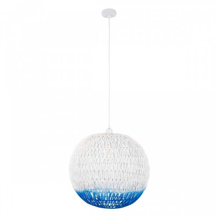 GloboStar® SANTOR 00729 Vintage Κρεμαστό Φωτιστικό Οροφής Μονόφωτο 1 x E27 Λευκό - Μπλε Καμπάνα με Σχοινί Φ50 x Υ50cm