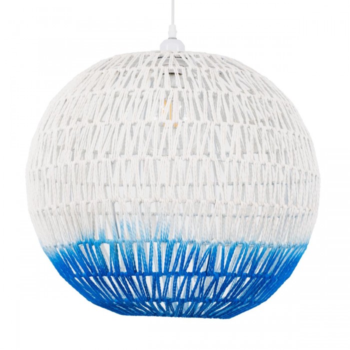 GloboStar® SANTOR 00729 Vintage Κρεμαστό Φωτιστικό Οροφής Μονόφωτο 1 x E27 Λευκό - Μπλε Καμπάνα με Σχοινί Φ50 x Υ50cm