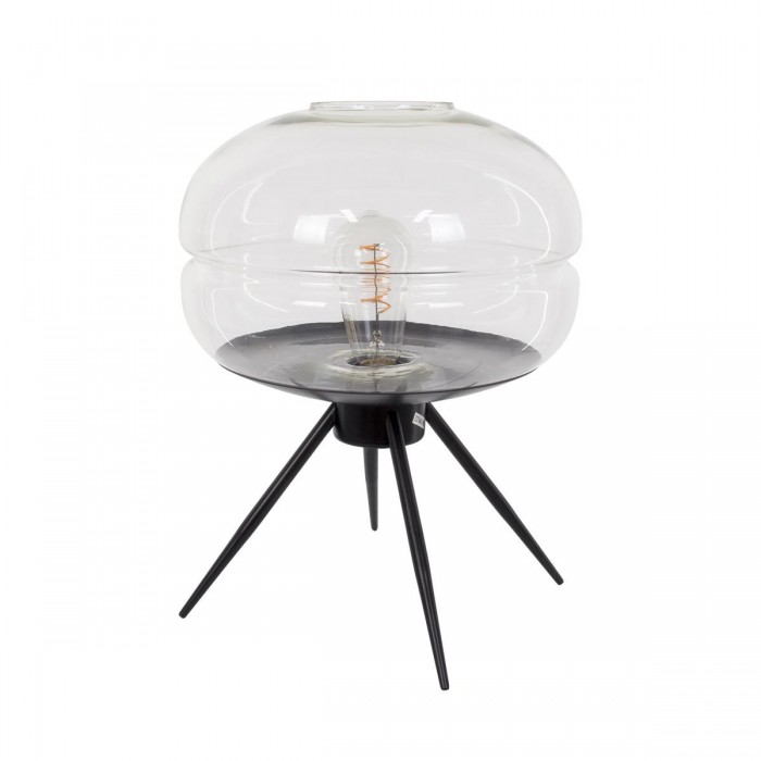 GloboStar® JAVAN 00736 Μοντέρνο Επιτραπέζιο Φωτιστικό Πορτατίφ Λαμπατέρ Μονόφωτο Διάφανο Γυάλινο Μαύρο Μεταλλικό Φ30 x Υ19cm