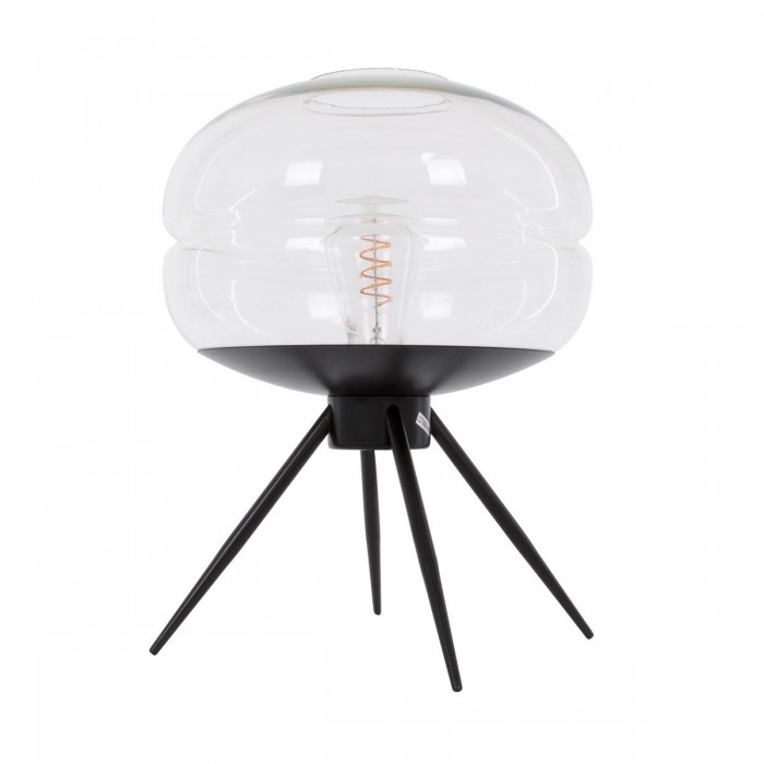 GloboStar® JAVAN 00736 Μοντέρνο Επιτραπέζιο Φωτιστικό Πορτατίφ Λαμπατέρ Μονόφωτο Διάφανο Γυάλινο Μαύρο Μεταλλικό Φ30 x Υ19cm