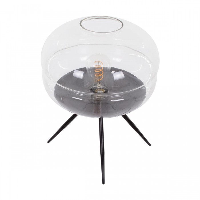 GloboStar® JAVAN 00736 Μοντέρνο Επιτραπέζιο Φωτιστικό Πορτατίφ Λαμπατέρ Μονόφωτο Διάφανο Γυάλινο Μαύρο Μεταλλικό Φ30 x Υ19cm