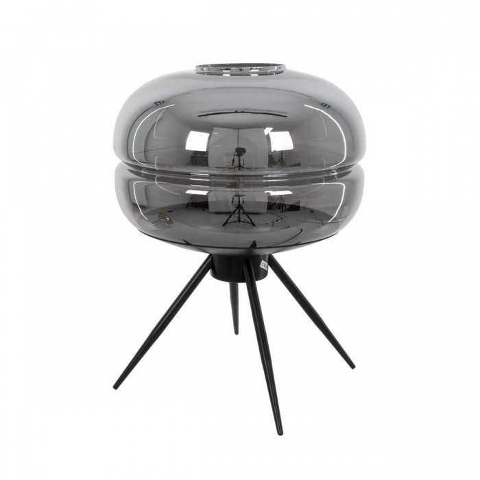 GloboStar® JAVAN 00738 Μοντέρνο Επιτραπέζιο Φωτιστικό Πορτατίφ Λαμπατέρ Μονόφωτο Φιμέ Νίκελ Γυάλινο Μαύρο Μεταλλικό Φ30 x Υ19cm